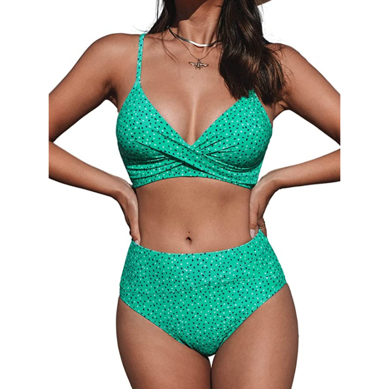 Zweiteiliges Bikini-Set mit verdrehtem Design und hoher Taille und V-Ausschnitt