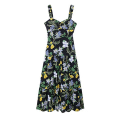 backless hollow y printed camisole MIDI dress