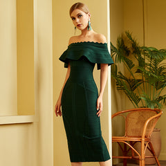 Slim Bandage Dress Evening Dress Skirt Banquet Host Temperament Package Hip Off-The-Shoulder Dress
