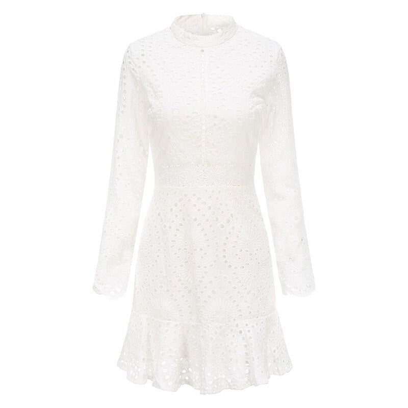 Long Sleeve Ruffle Hollow Out Office Dress