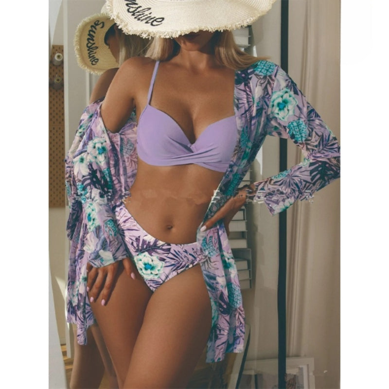 Bikini de tres piezas con estampado para mujer