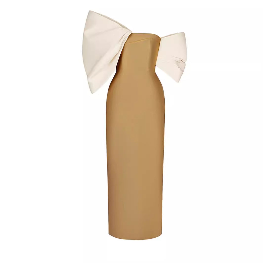 A niche butterfly bow French elegant high waisted dress dress