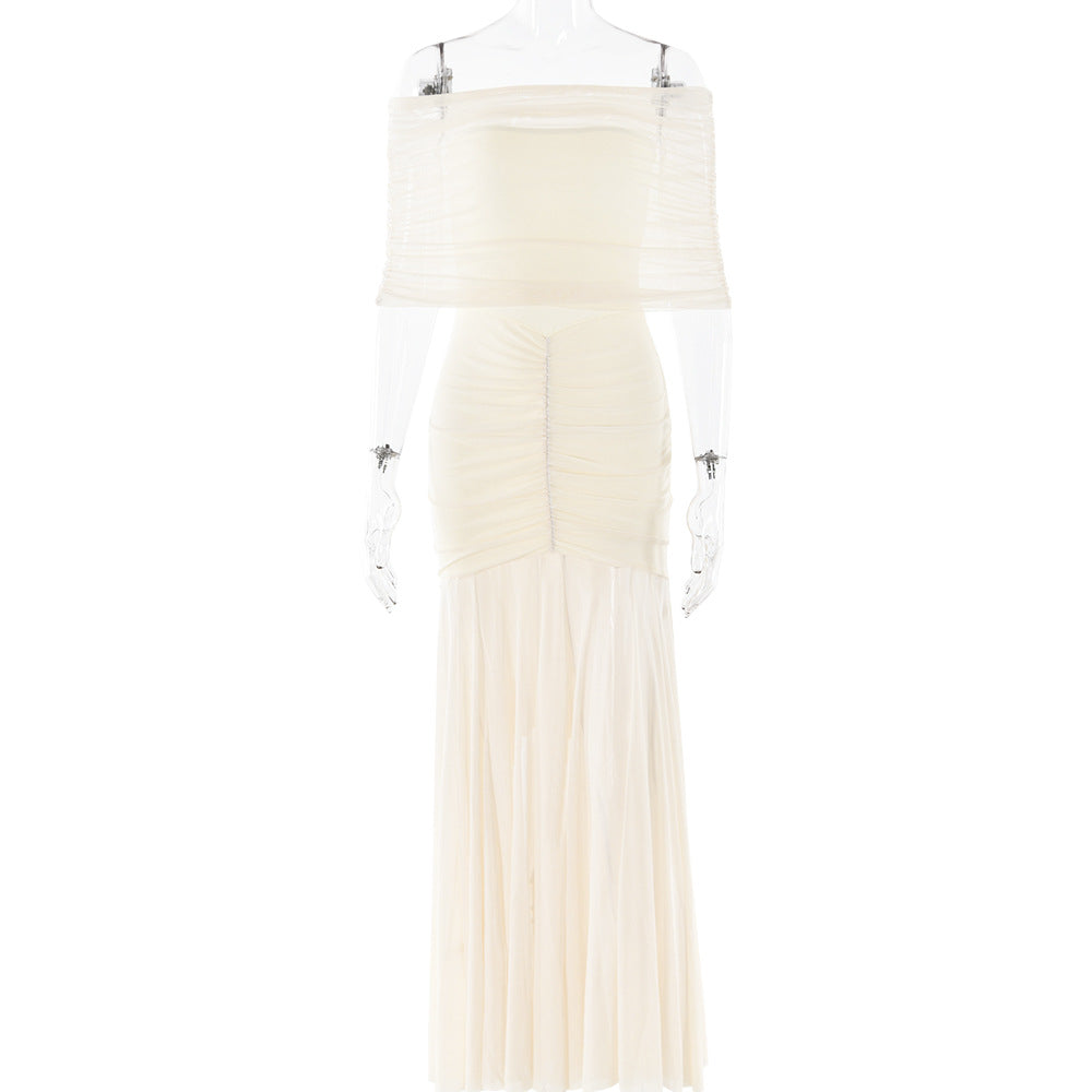 European and American style strapless patchwork backless slim fit long dress sexy and dress