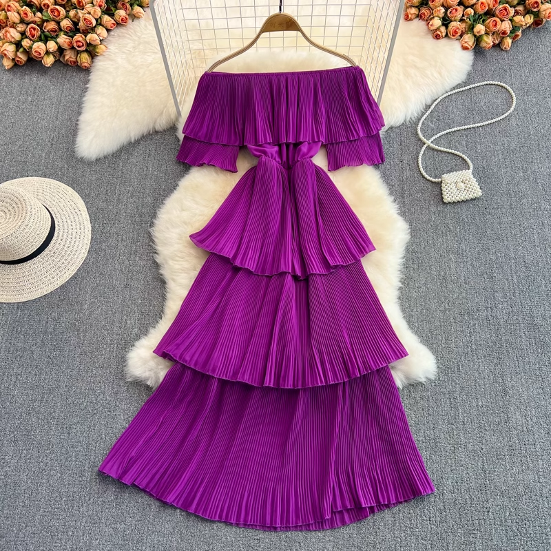 Off-the-shoulder strapless sweet ruffle maxi dress
