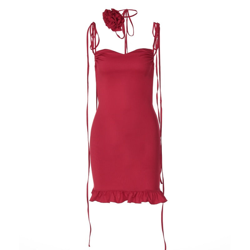 sexy backless pleated lace up dress