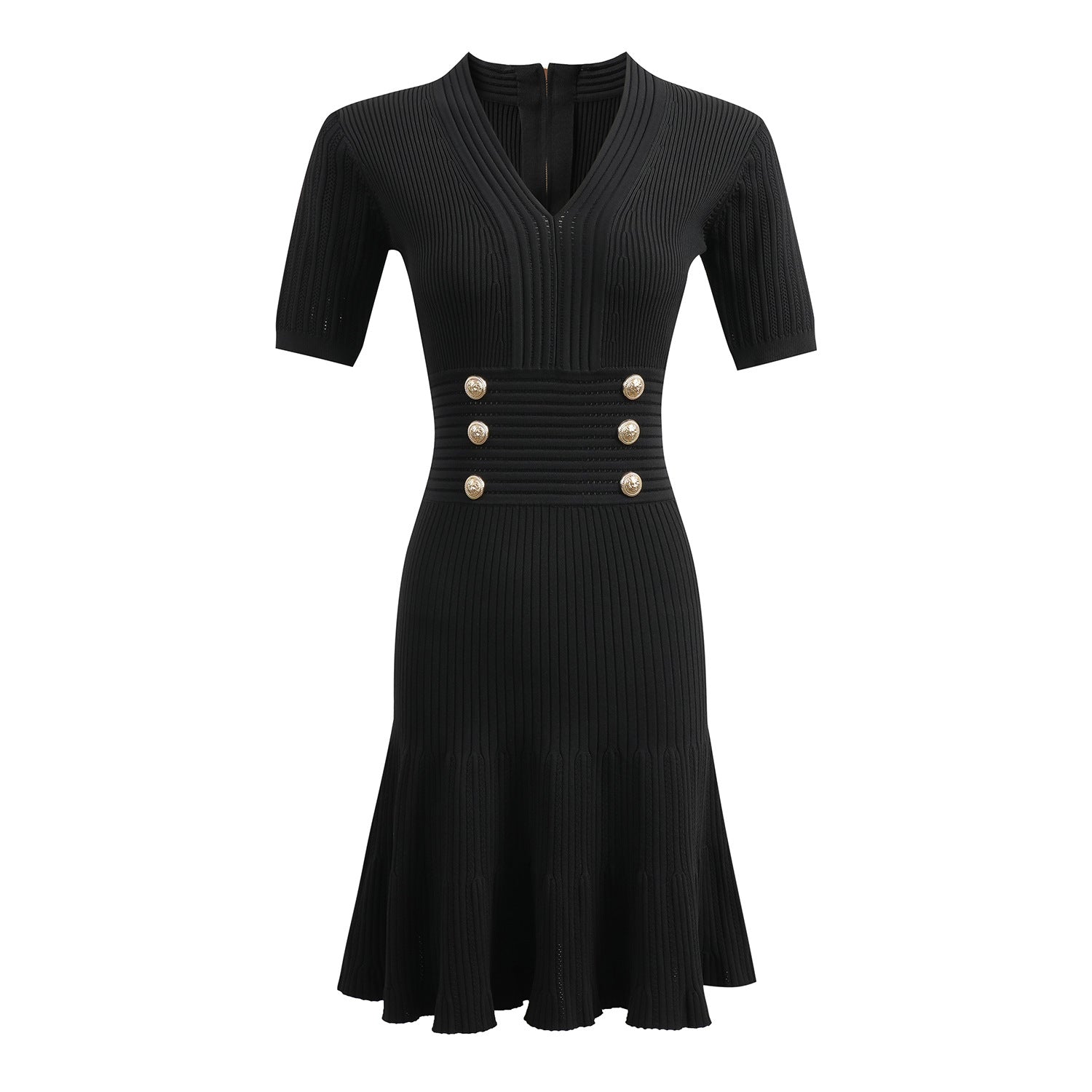 V-neck waist cinched knitted dress for children with a high-end feel, zipper slimming, hip hugging fishtail skirt