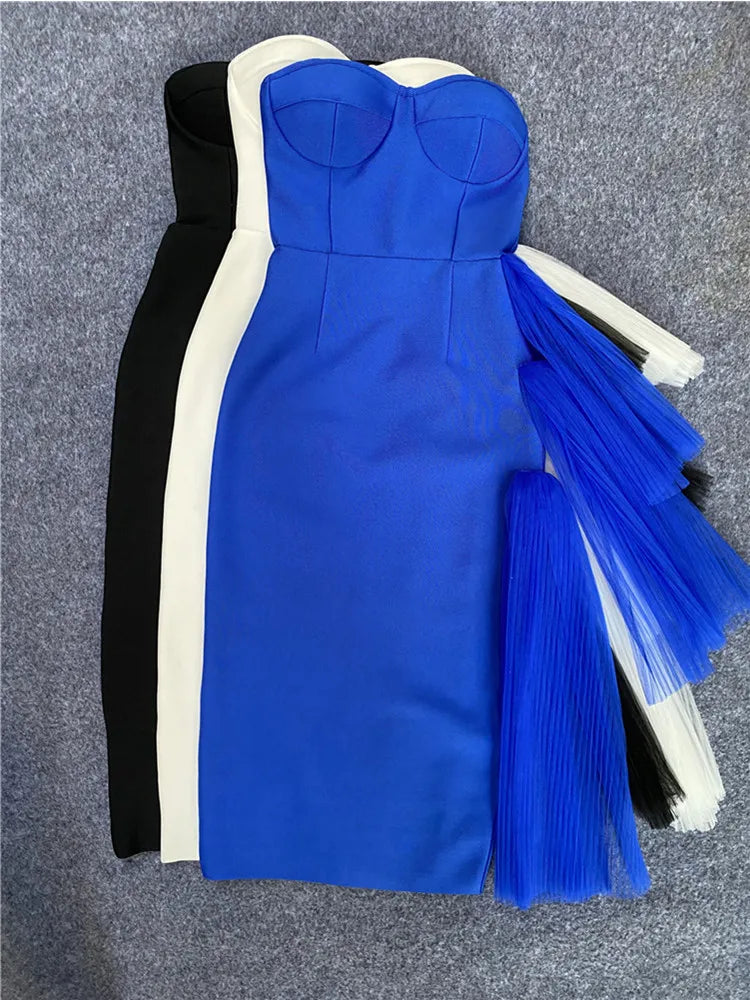 Red Color Women Sexy Off the Shoulder Ruffles Bodycon Mid-calf Dress Rayon Bandage Celebrate Birthday Party Dress