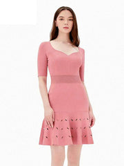Elegant Dress High Waist A-Line Bandage Dress Solid Classic Sweet Dress