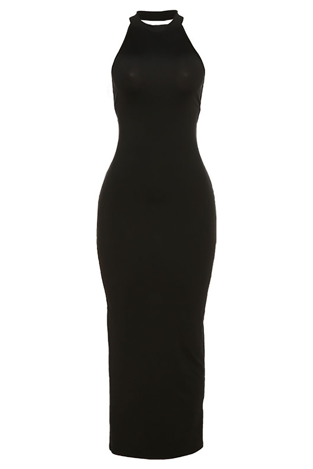Halter Neck Open Back Solid Color Bodycon Maxi Dresses - Black