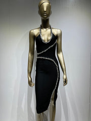 Bandage Skirt European and American Neck Hanging Diamond Party Dress