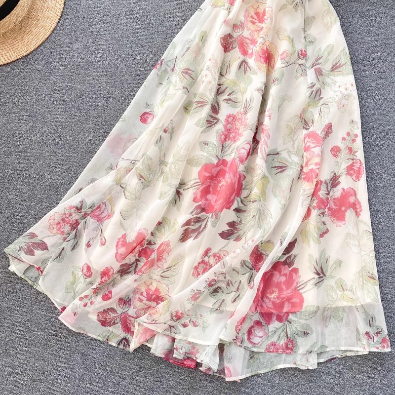 Holiday Style Backless Strap Long Skirt Fairy Print Dress Maxi dress