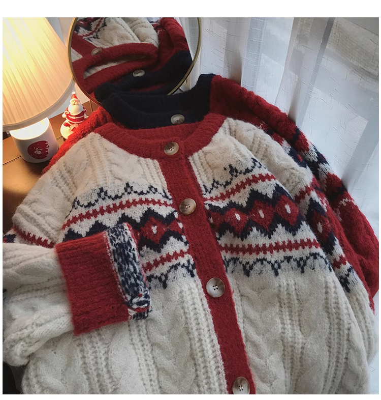 Christmas style design sense loose soft waxy knitted sweater