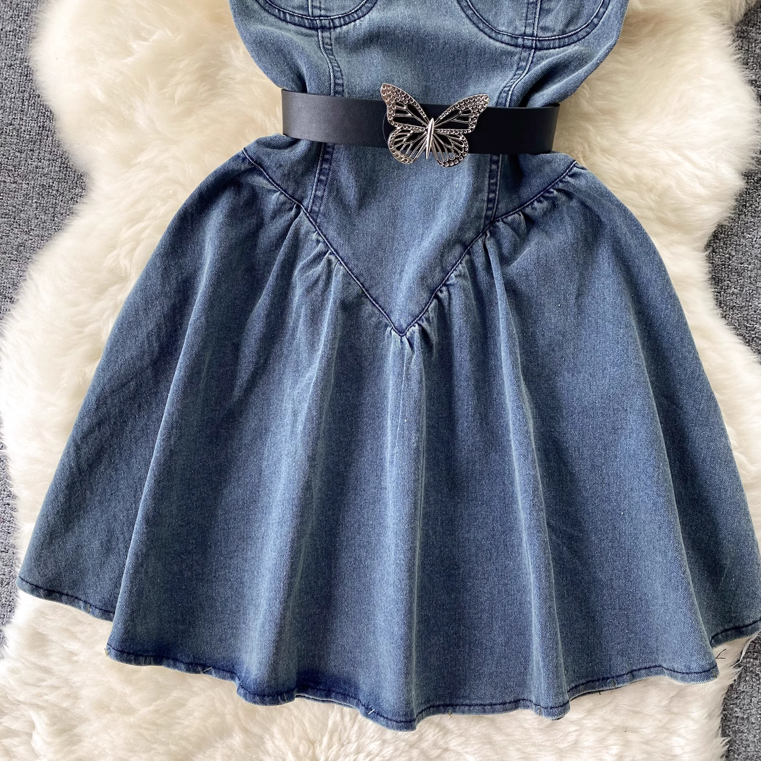 Women's summer strappy denim dress