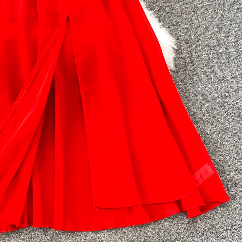 Red Off Shoulder Chiffon dress