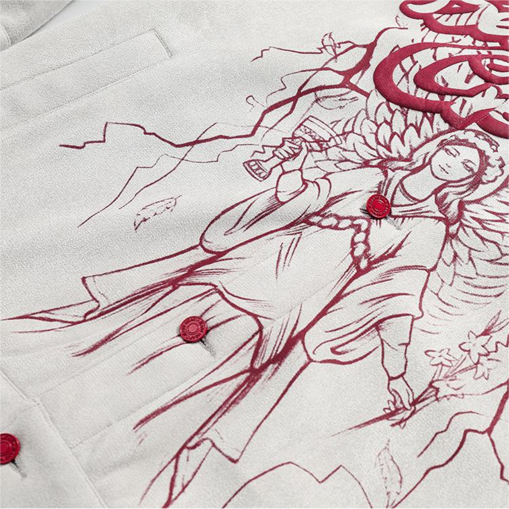 Chaqueta de gamuza con gráfico de ángel vintage
