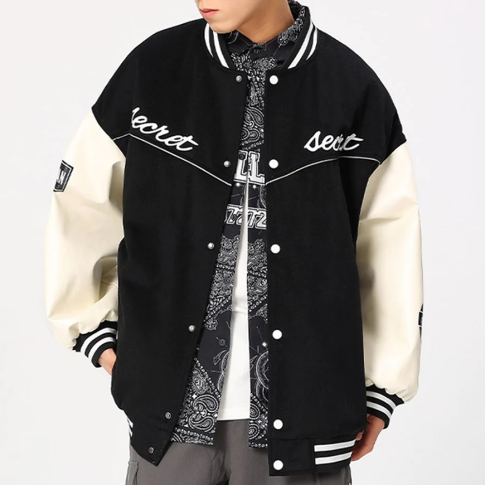 American Paneled Leather Embroidery Jacket