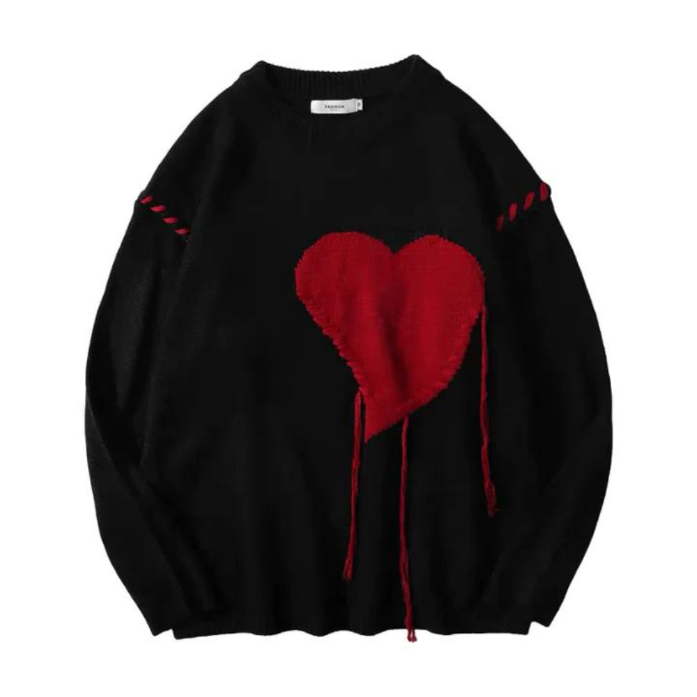 Suéter de punto suelto con estampado de corazones para parejas