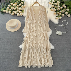 Langarm Rundhals A-Linie Flansch Kleid eleganter langer Rock