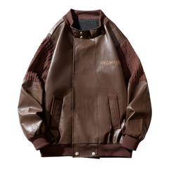 Chaqueta de lana con empalme de cuero sintético japonés