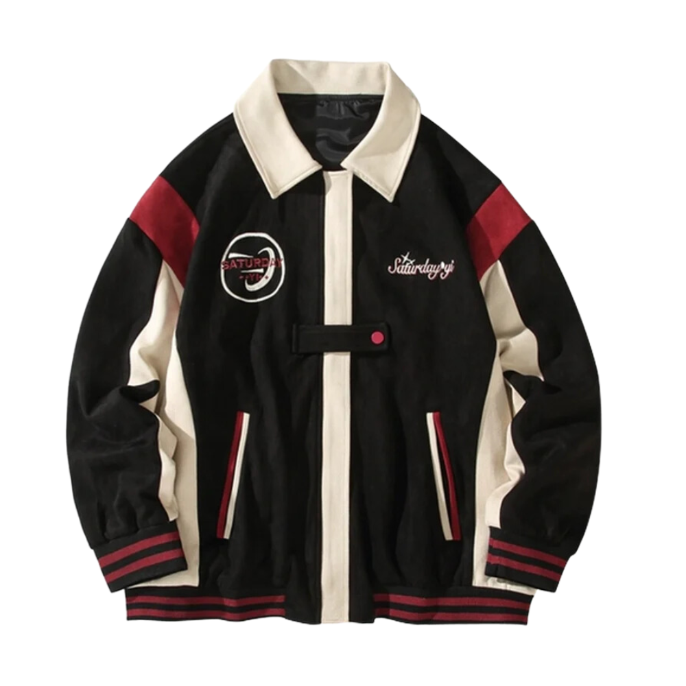 Chaqueta de ante japonés con costuras en colores contrastantes