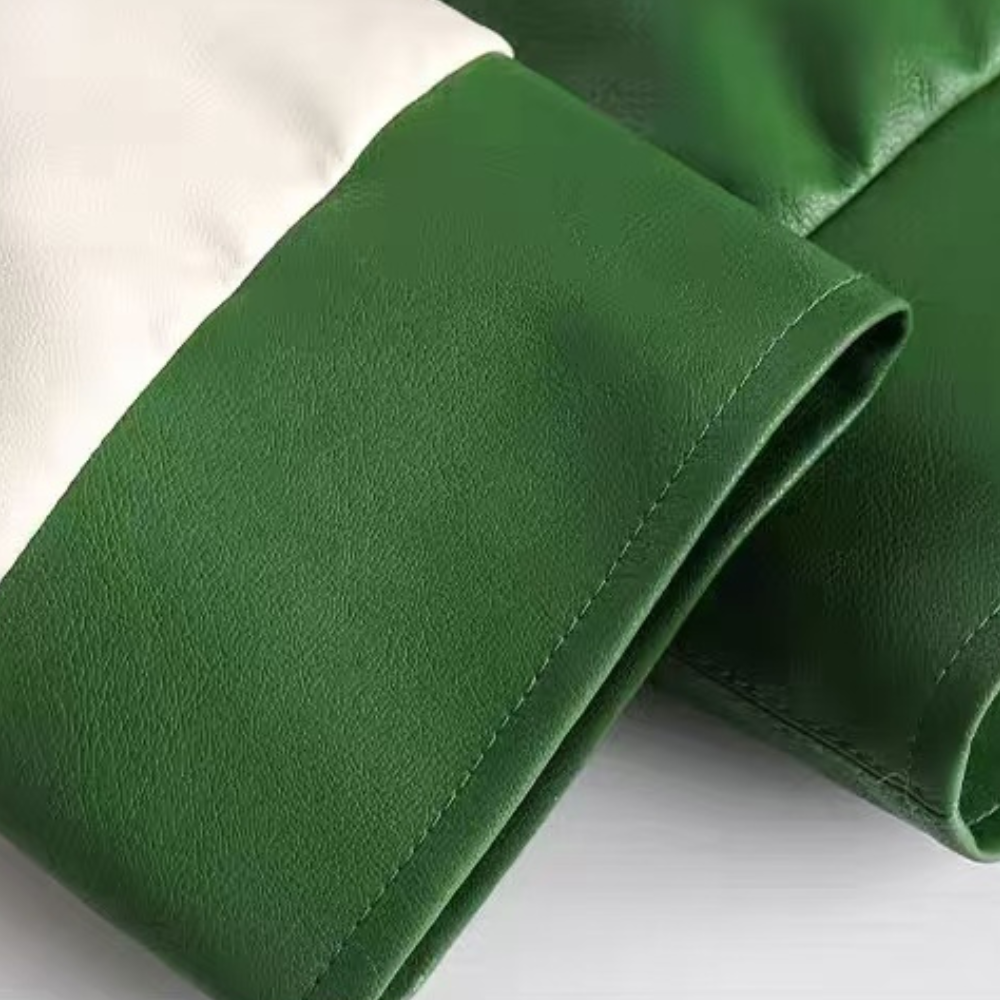 chaqueta de cuero con bloques de color