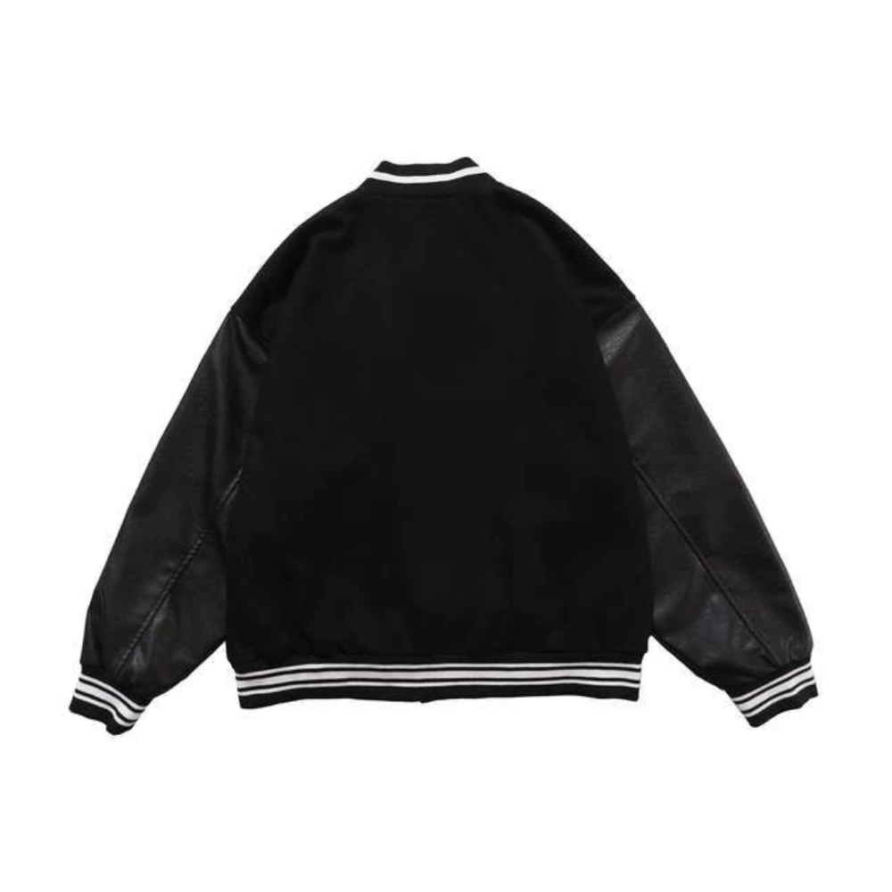 Chaqueta de béisbol con bordado de esqueleto de letras