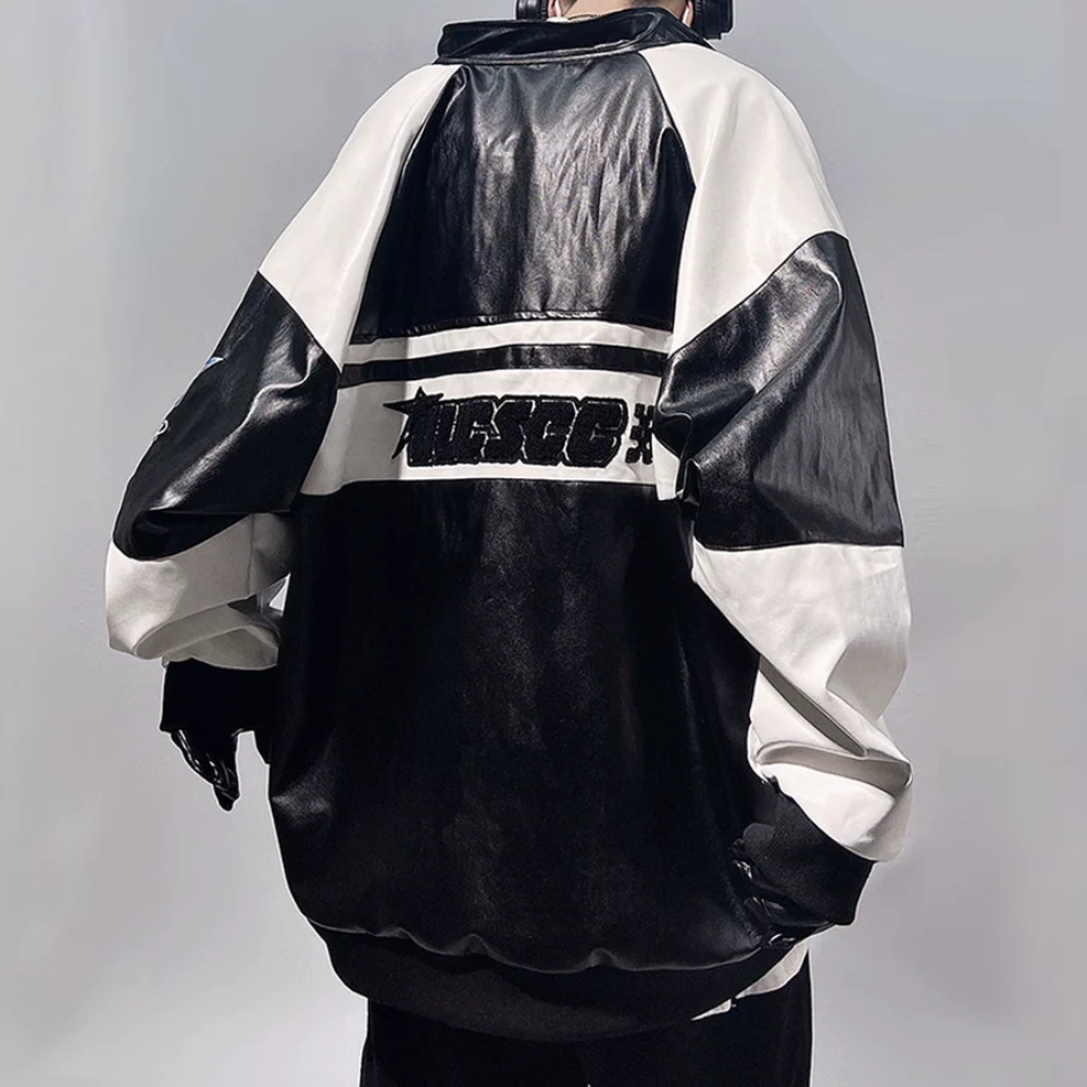 Chaqueta de moto con bordado de hip hop