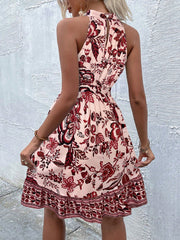 floral waist halter neck dress