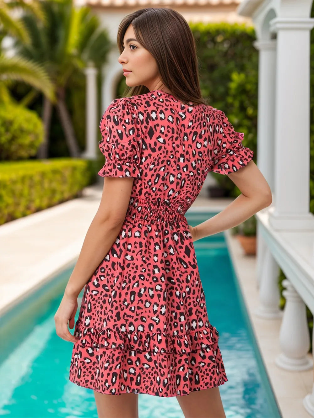 printed color dress short sleeved dress
