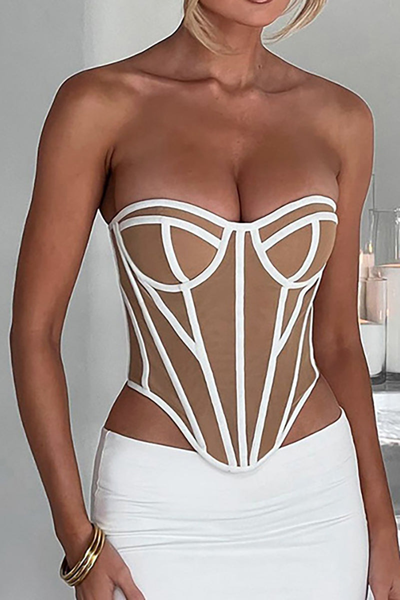 Sweetheart Neck Backless Line Print Irregular Hem Slim Tube Top