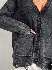 Cárdigan de manga larga con botones desgastados