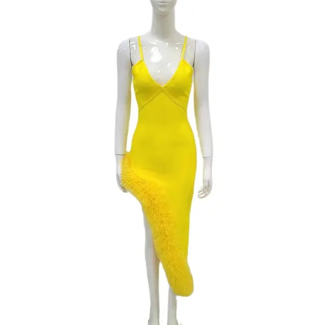 Women Spaghetti Strap Bandage Dress Sexy Pacthwork Clothes Club Party Celebrity Elegant Dresses