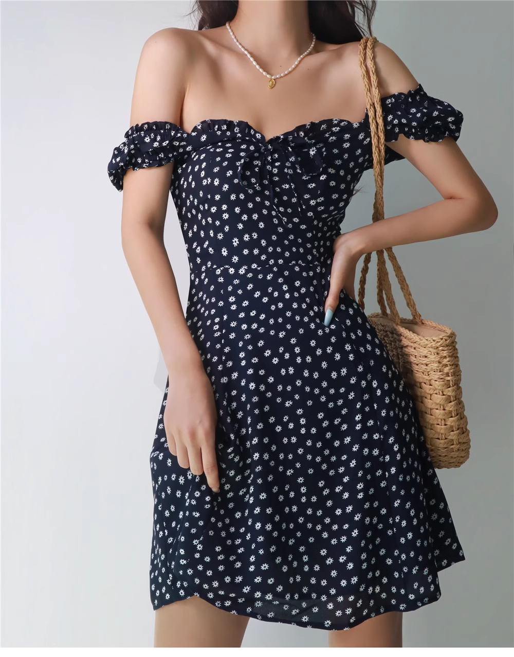 Retro Navy Blue Floral A-line Dress