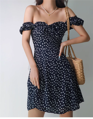 Retro Navy Blue Floral A-line Dress