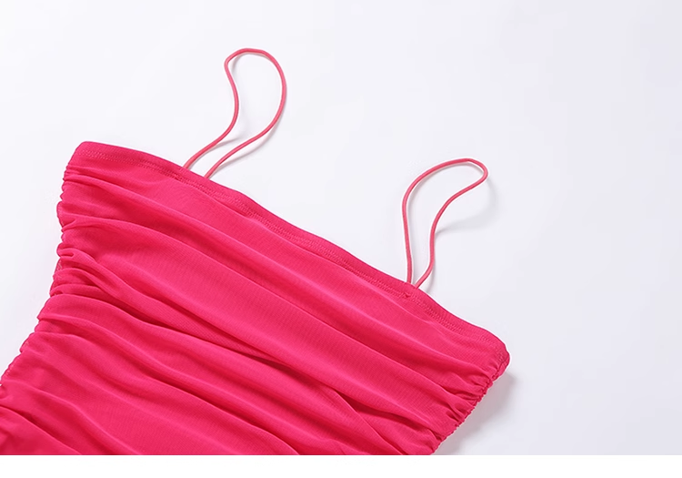 Pleated tight stretch mesh suspender dress