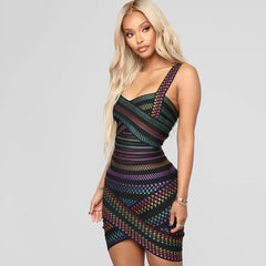 Elegant Bandage Dress Women Sexy Spaghetti Strap Clothing Club Party Mini Backless Dress