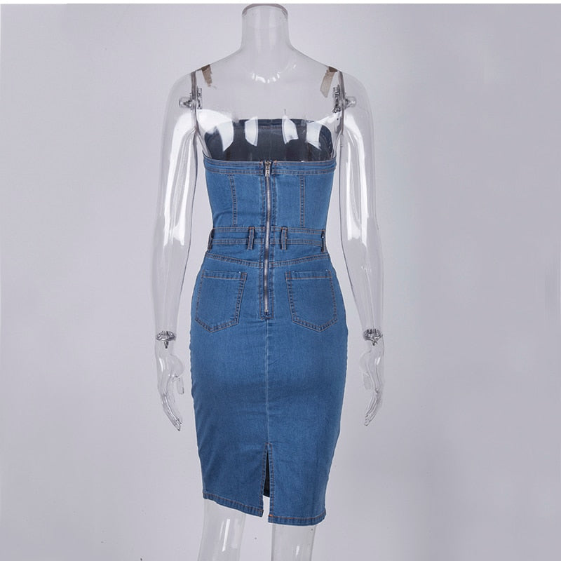Strapless Denim Dress Women Elegant Dress Sexy Party Jeans Dress Bodycon Dresses Casual Club Wear Vestido Jeans