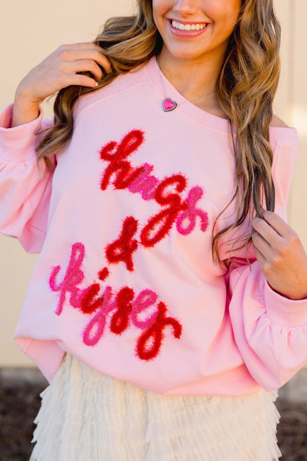 Valentine's Day Hug And Kisses Round Neck Sweatshirt