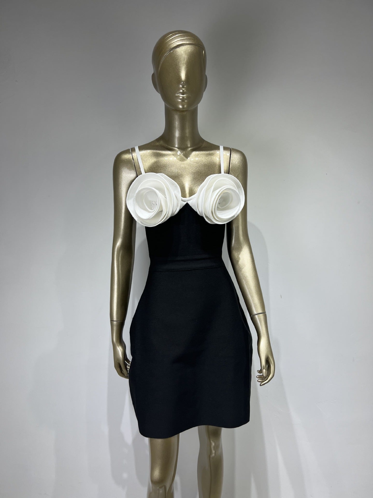 sexy white suspender flower A-line black party dress