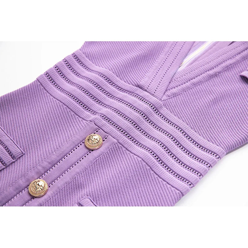 European and American style taro purple short sleeved dress with hollowed out skirt