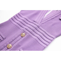 European and American style taro purple short sleeved dress with hollowed out skirt