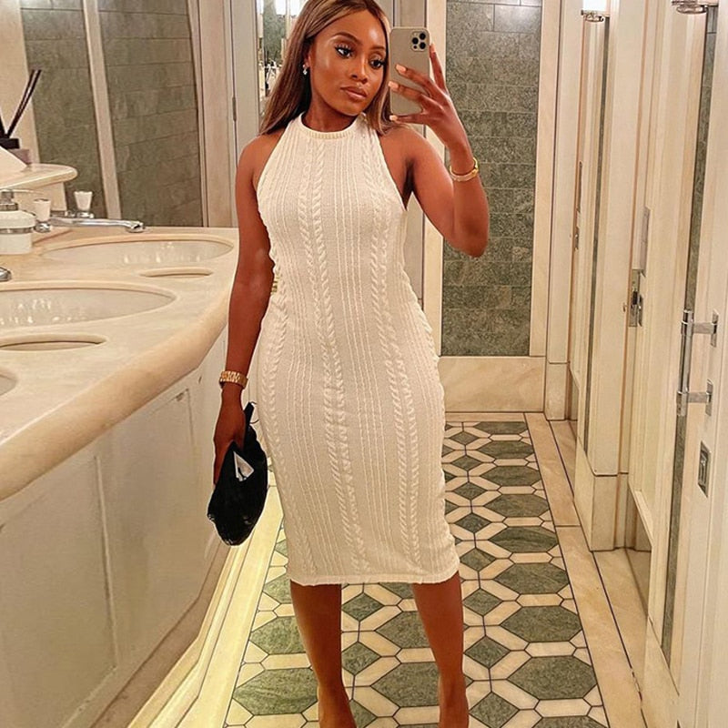 Solid Color Knitted Sleeveless Round Neck Dress Women Outfits Streetwear Clubwear Casual Urban Bodycon Tank Dresses