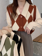 New Plaid Knit Vest Fake Two-Piece Shirt