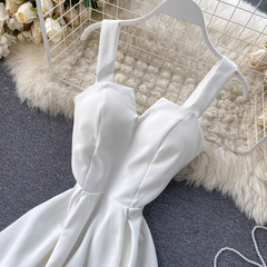 V-neck backless retro solid color summer dress casual