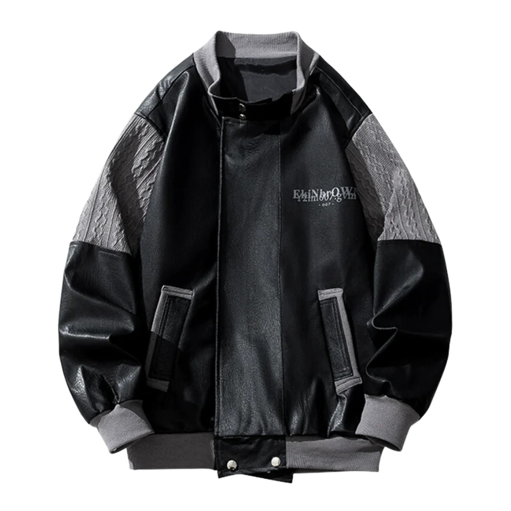 Chaqueta de lana con empalme de cuero sintético japonés
