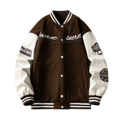 American Paneled Leather Embroidery Jacket