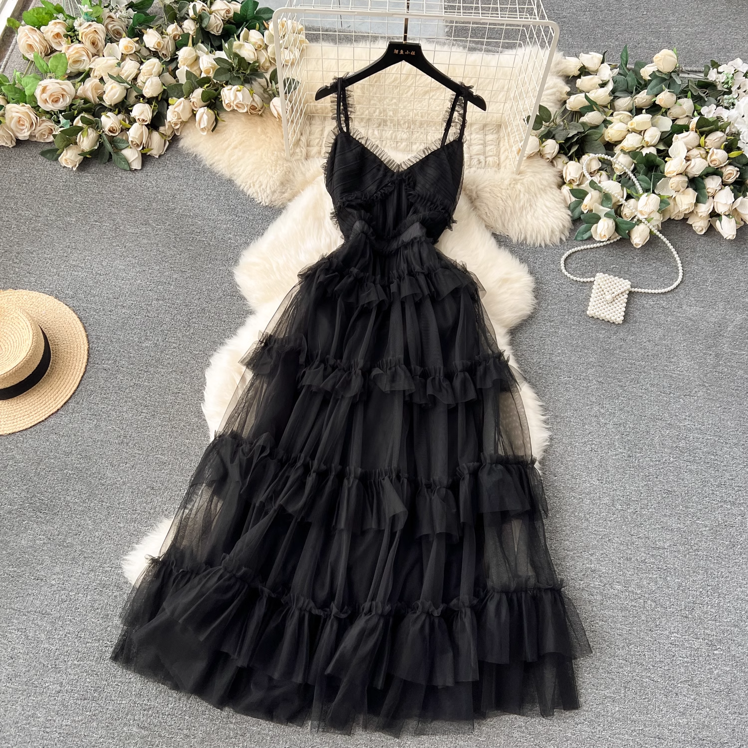 A-line V Neck Tulle Prom Dress