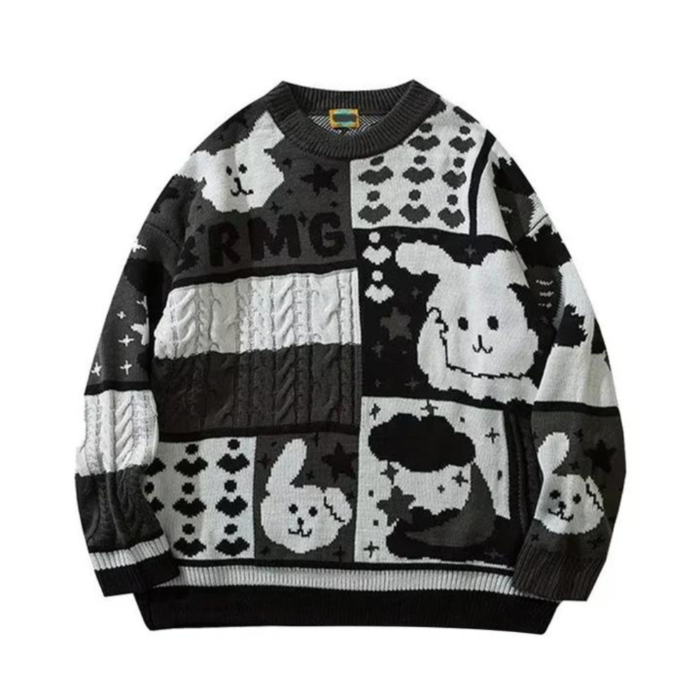 Süßer Pullover mit Häschenstickerei