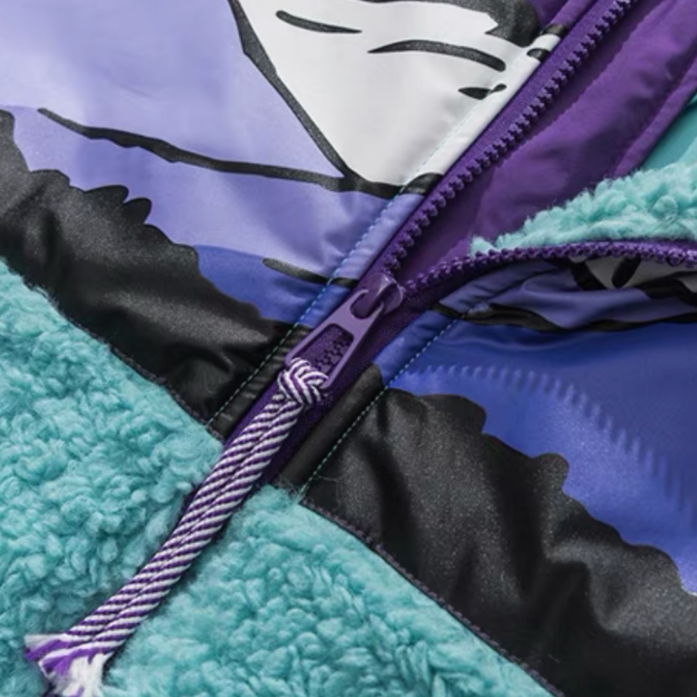 Sherpa-Mantel mit Mountains-Patchwork