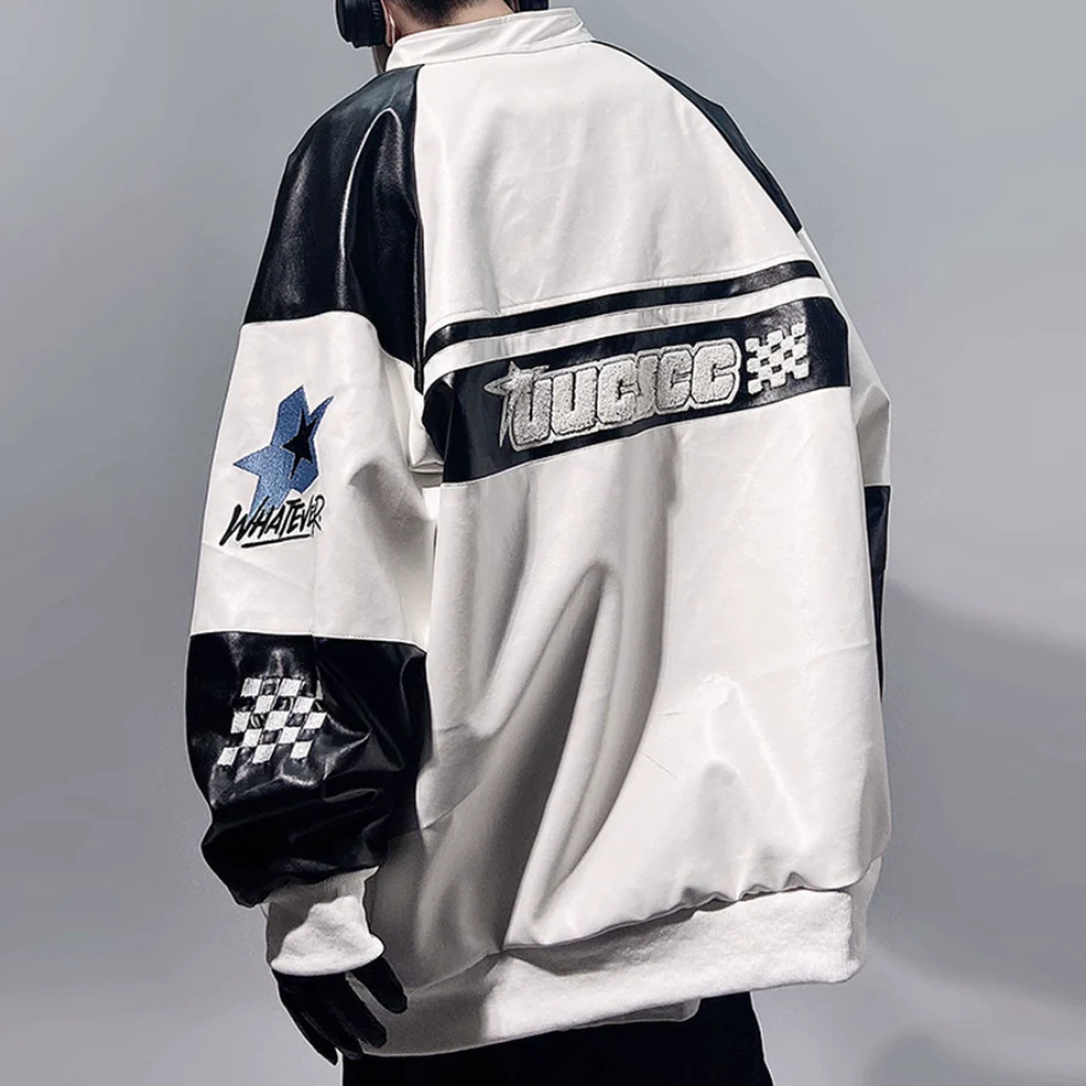Chaqueta de moto con bordado de hip hop